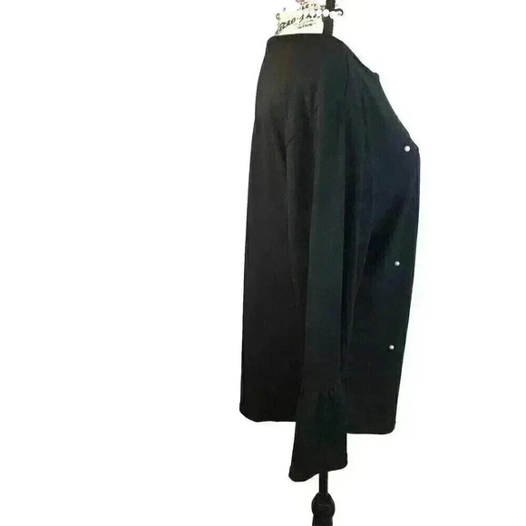 Valeria Stephen’s Womens XL Black Blouse With Pearls On Front Bell Sleeves L/S - Picture 4 of 7
